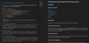 Sample readme file with the markdown on the left and the preview on the right